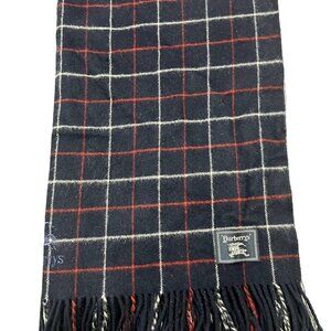 Burberry Classic Check Scarf Black 100% Lambswool Unisex Scarf Made In England
